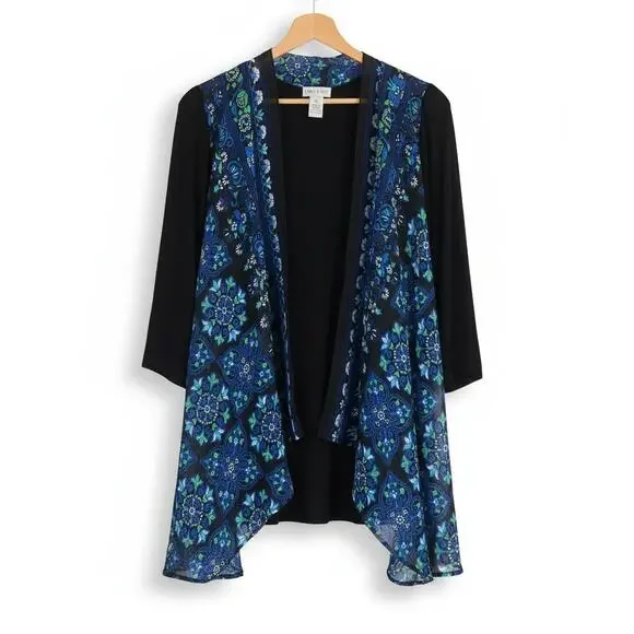 Catherines Womens 0X Artsy Boho Career Eclectic Sheer Paisley Duster Cardigan - Picture 1 of 11